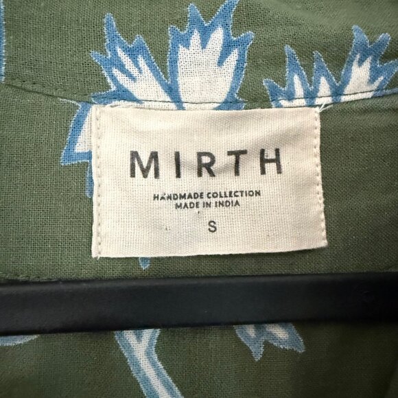 Mirth Green Fig Leaf Print Belted Puff Sleeve Ruffle Hem Midi Dress Womens Small - Picture 3 of 7